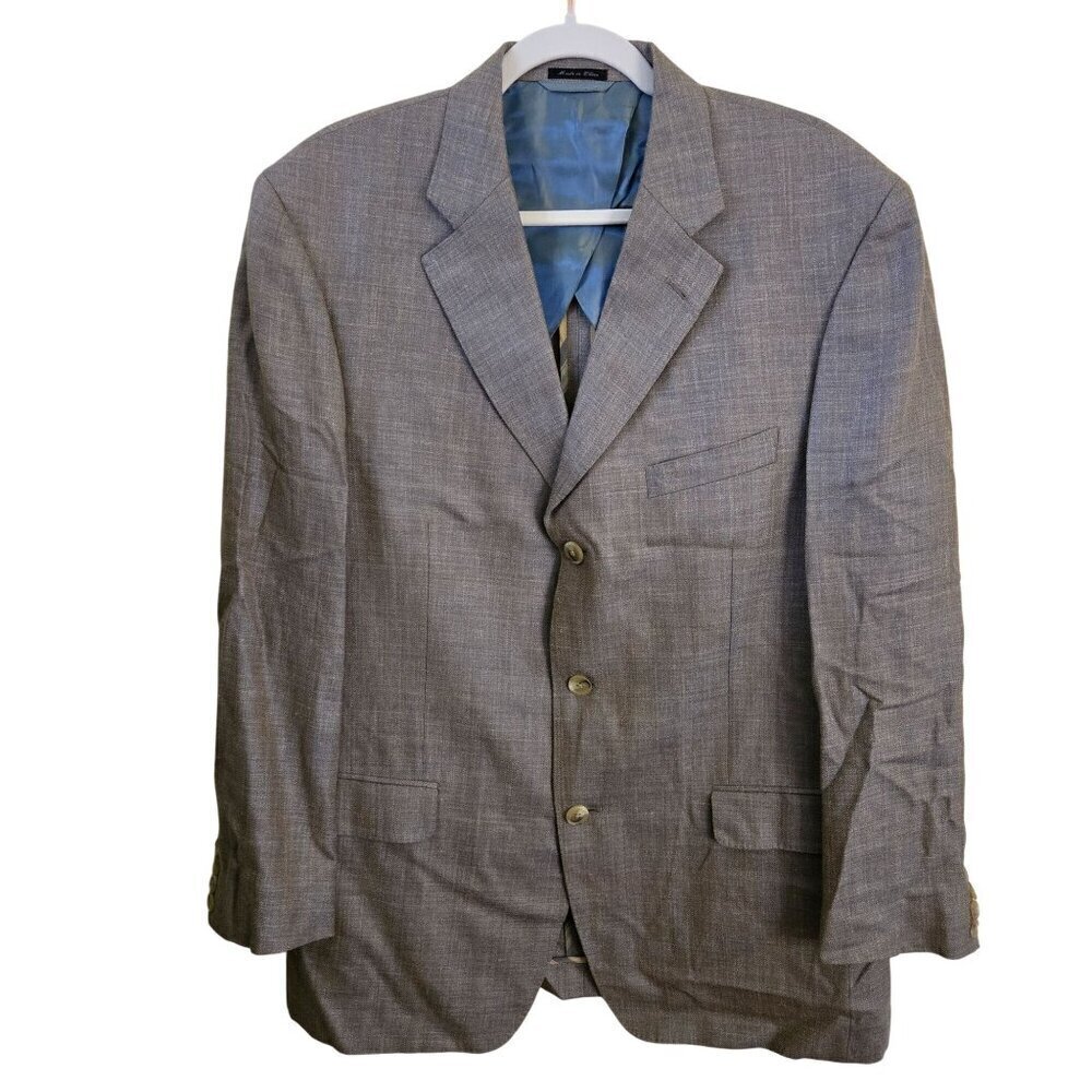 Ibiza Tan Blue Silk Linen Wool Sport Jacket Blazer Size 42R